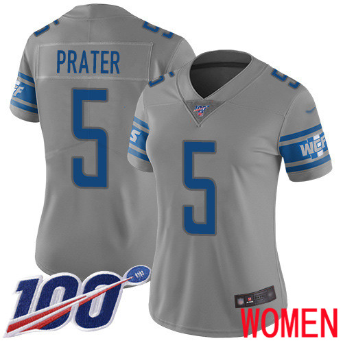 Detroit Lions Limited Gray Women Matt Prater Jersey NFL Football #5 100th Season Inverted Legend